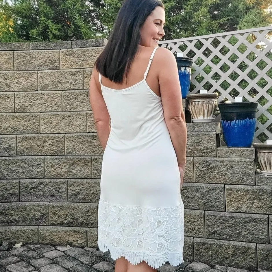 Taupe Beige New Scalloped Guipure Lace Dress Extender