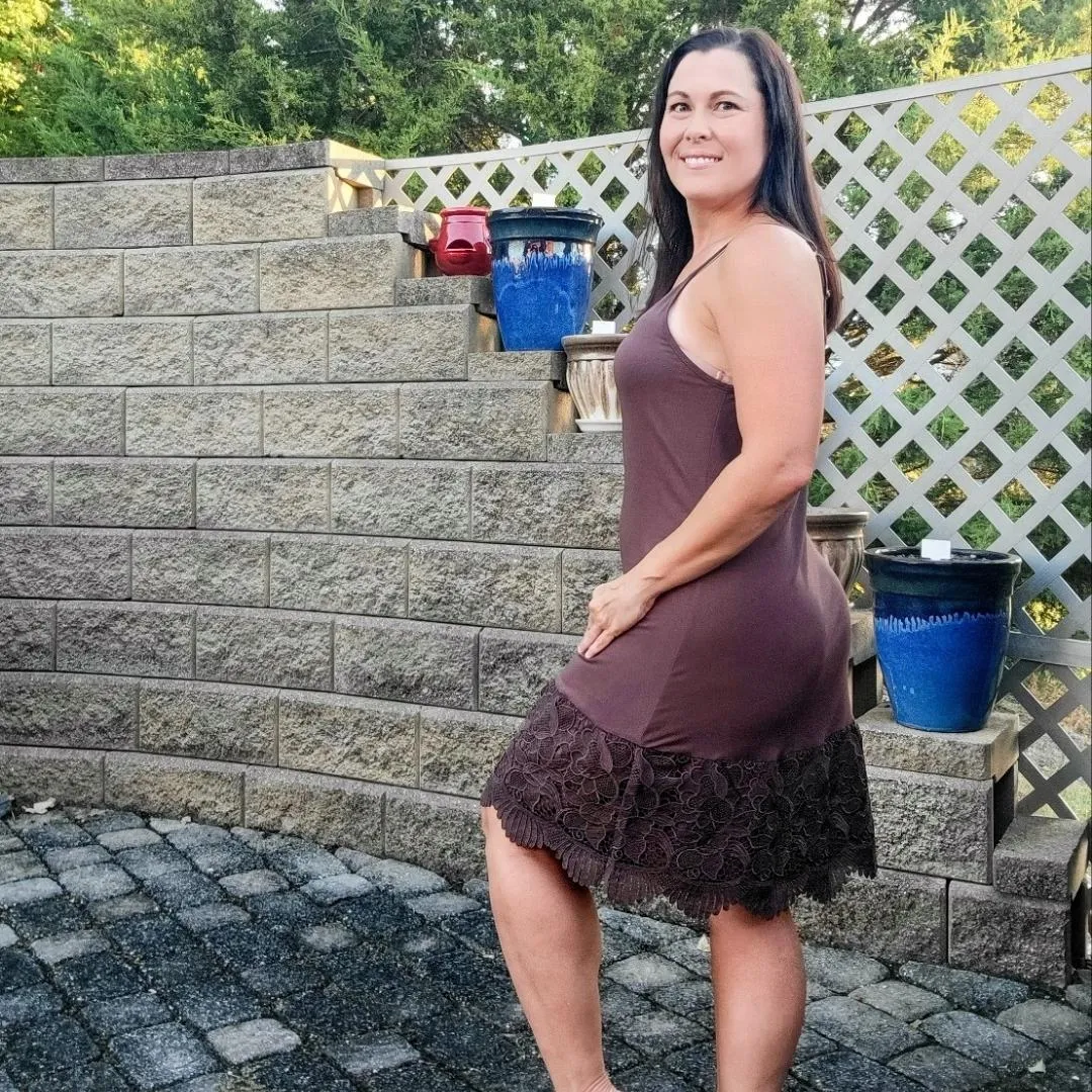 Taupe Beige New Scalloped Guipure Lace Dress Extender