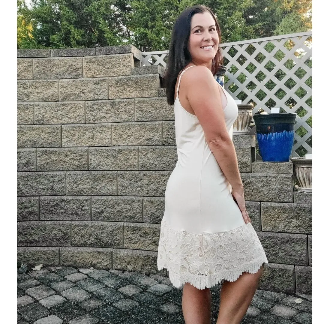 Taupe Beige New Scalloped Guipure Lace Dress Extender