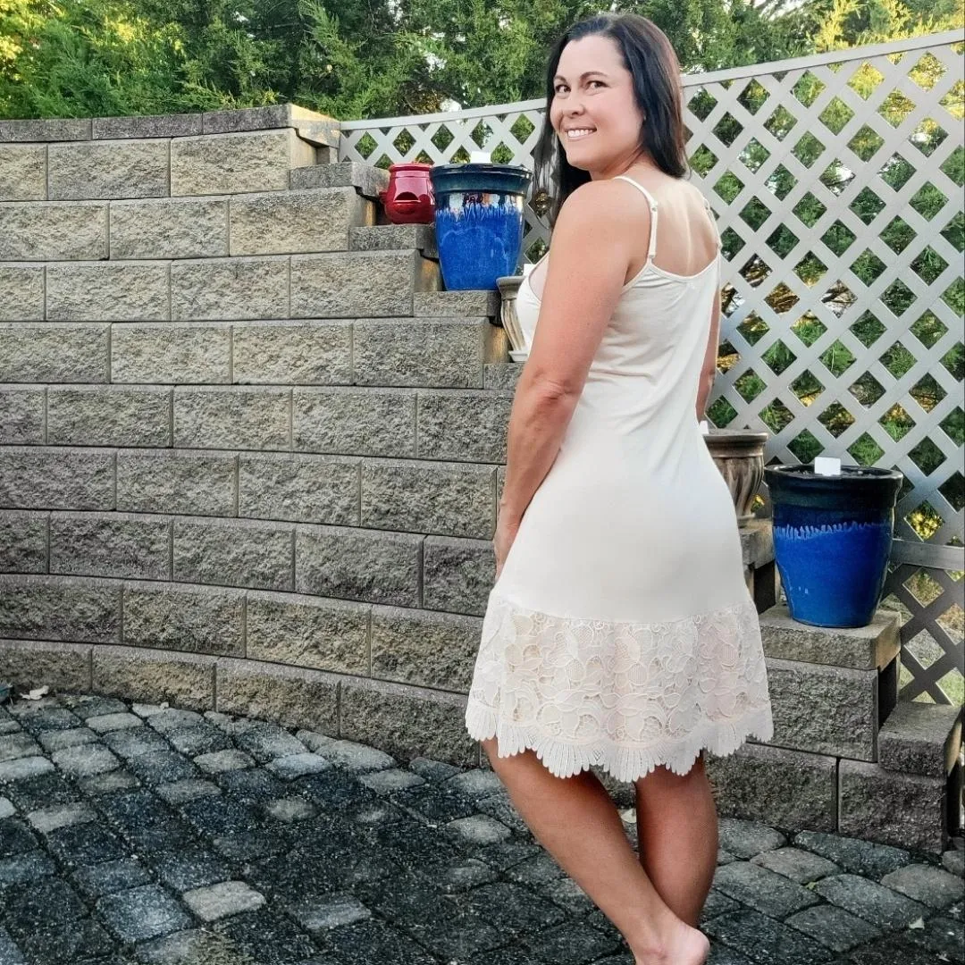 Taupe Beige New Scalloped Guipure Lace Dress Extender