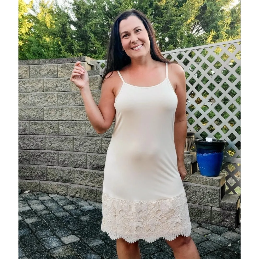 Taupe Beige New Scalloped Guipure Lace Dress Extender