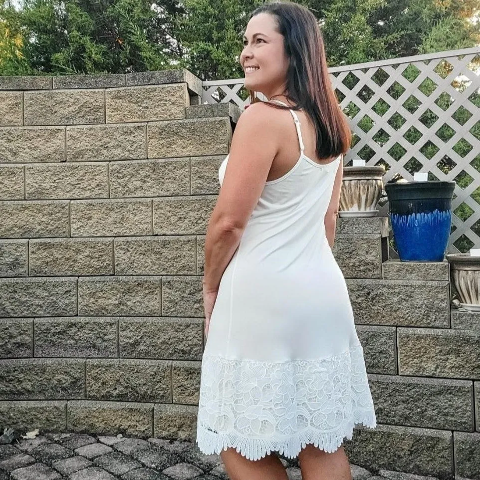 Taupe Beige New Scalloped Guipure Lace Dress Extender