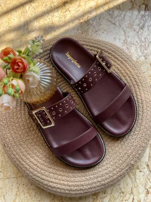 Taylor Swift Two Strap Sliders - Maroon