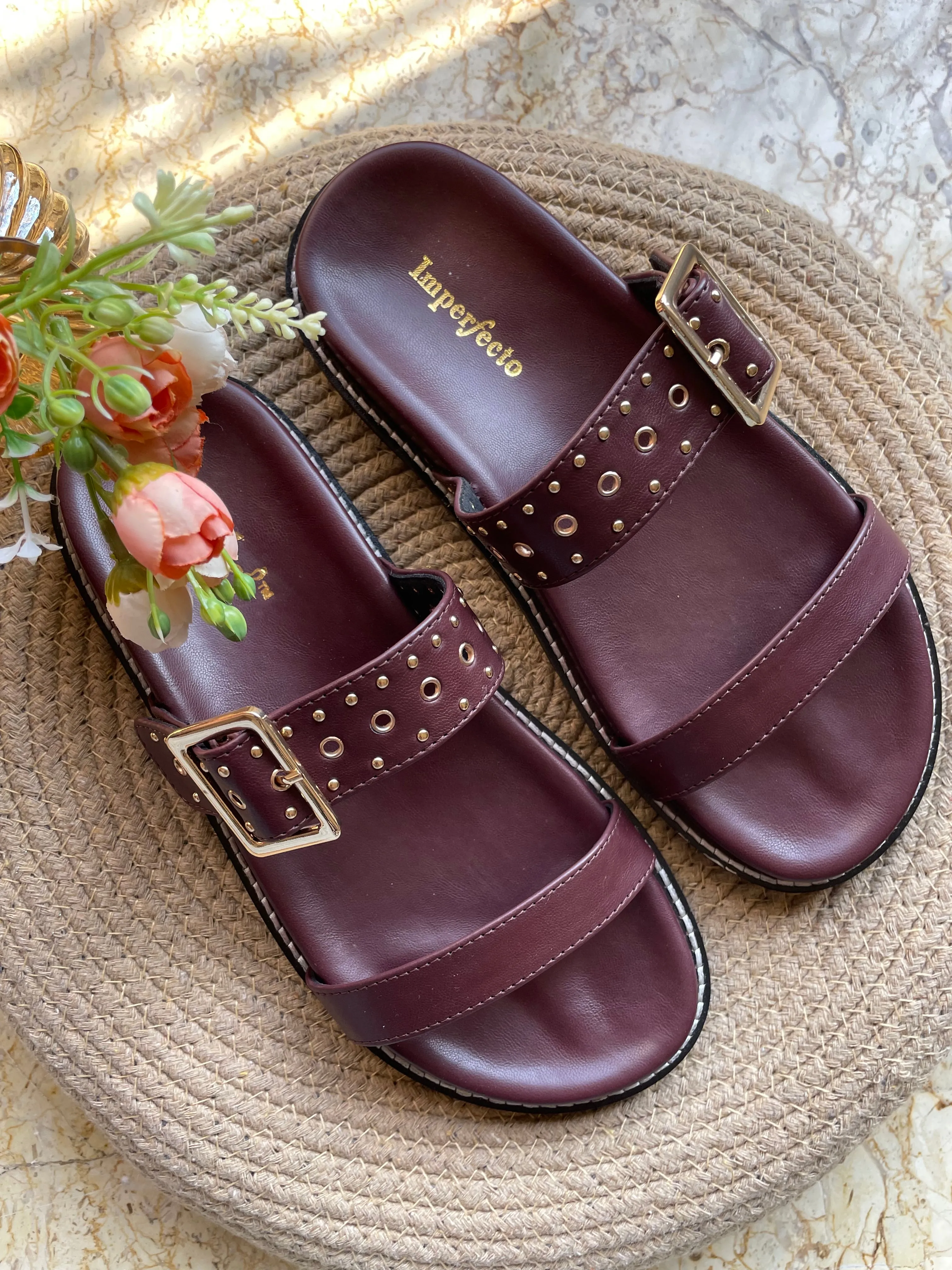 Taylor Swift Two Strap Sliders - Maroon