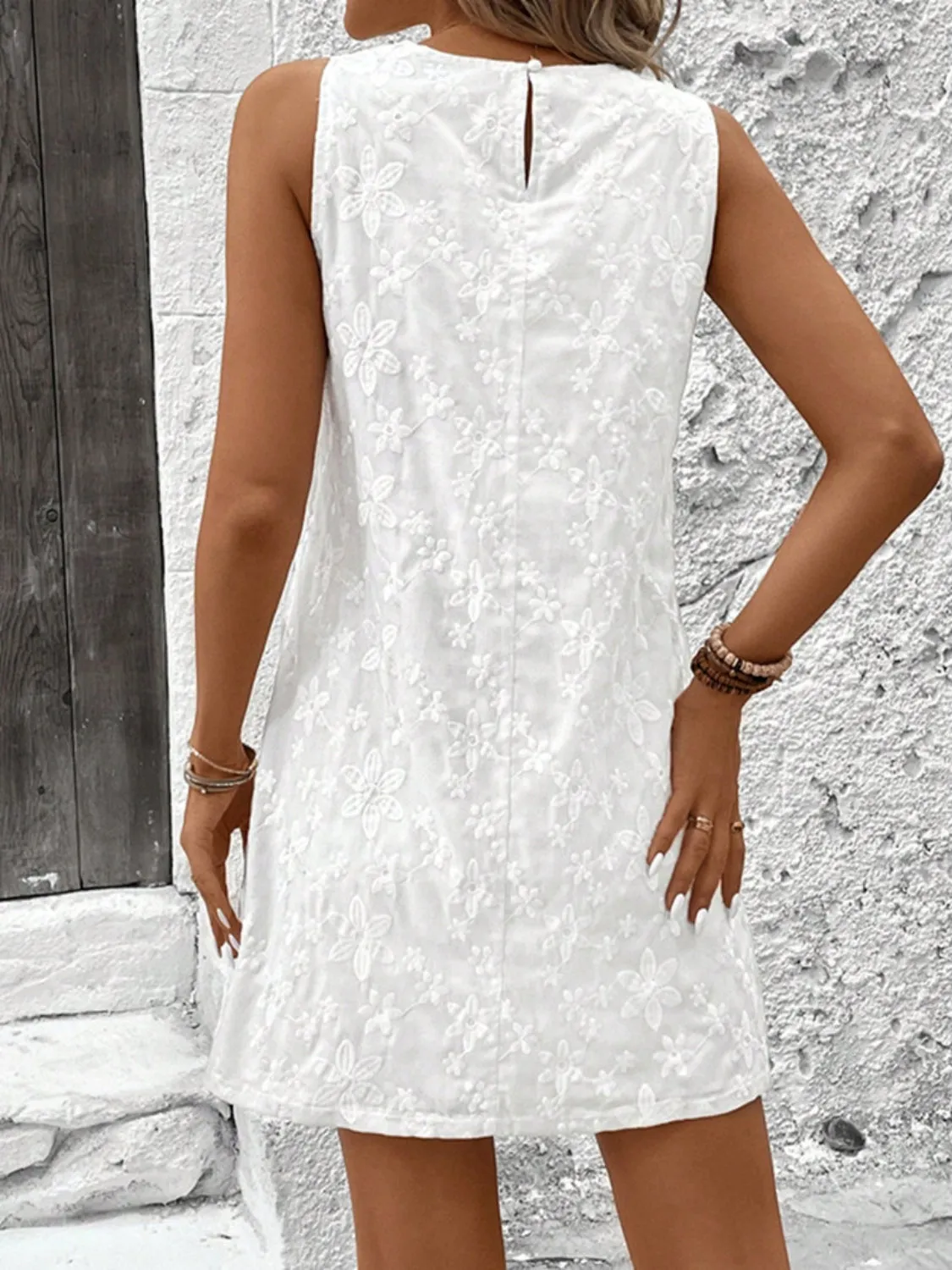 Texture Round Neck Sleeveless Mini Tank Dress