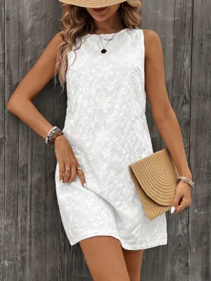 Texture Round Neck Sleeveless Mini Tank Dress