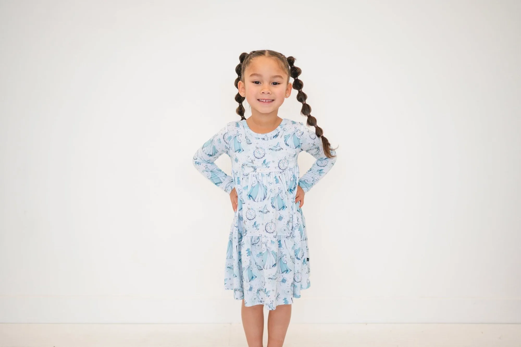 The Sleepy Sloth Midnight Ball Princess Print Girls Tiered Long Sleeve Twirlie Dress