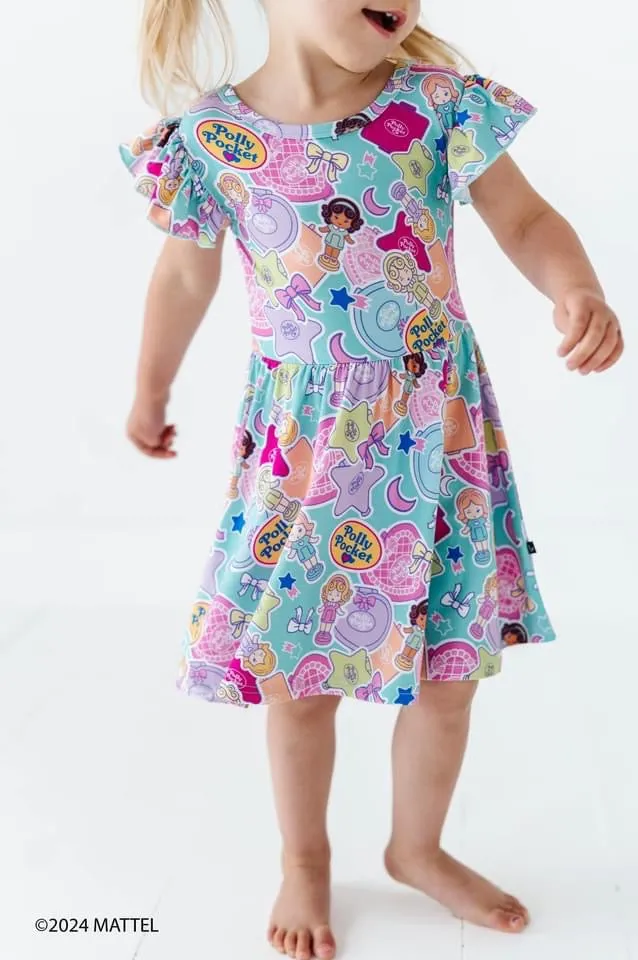 The Sleepy Sloth Polly Pocket Tiny is Mighty Print Girls Bodysuit Twirlie Dress