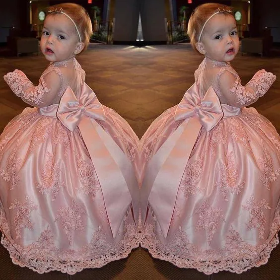 toddle little girl dresses pink lace applique cheap flower girl dresses first communion dresses 2021
