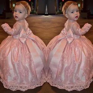 toddle little girl dresses pink lace applique cheap flower girl dresses first communion dresses 2021