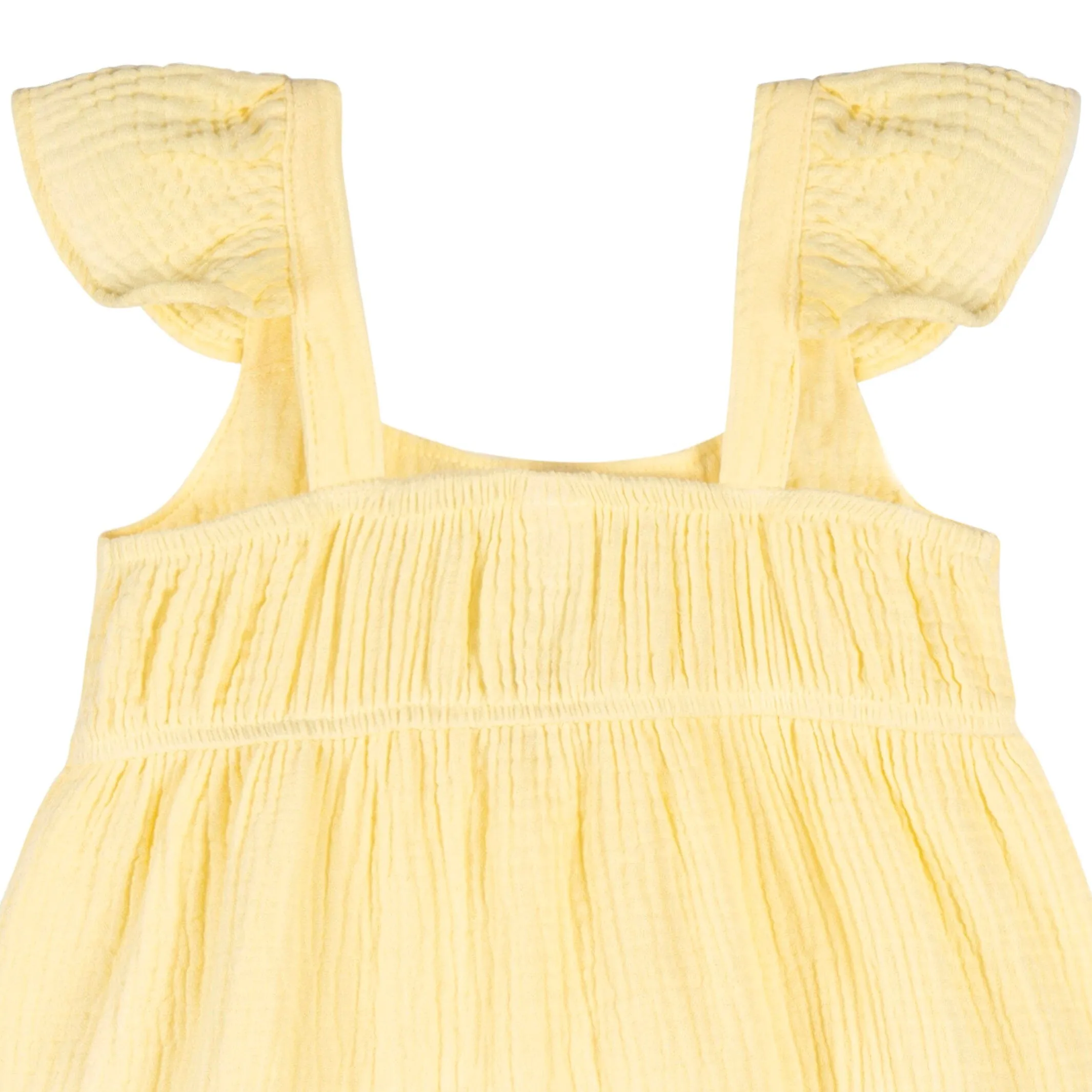 Toddler Girls Yellow Tiered Cotton Gauze Dress