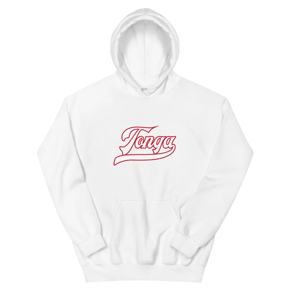 Tonga Script ~ White with Red Border *ADULT HOODIE*