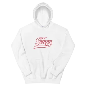 Tonga Script ~ White with Red Border *ADULT HOODIE*