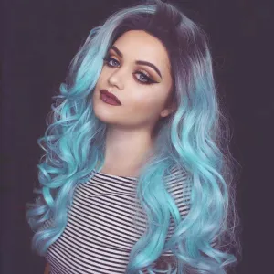 Trendy sky blue ombre | unicorn | mermaid | 27" synthetic | human hair feel | drag queen | custom colored | stage performer | party wig