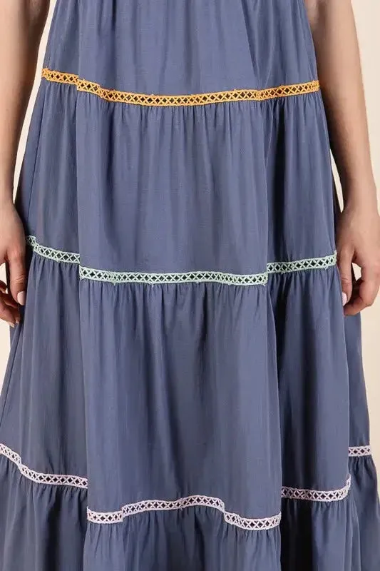 Trim Detail Puff Sleeve Tiered Maxi Dress – Flowy, Elegant & Feminine