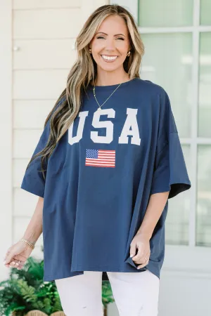 True American Spirit Boyfriend Tee, Navy