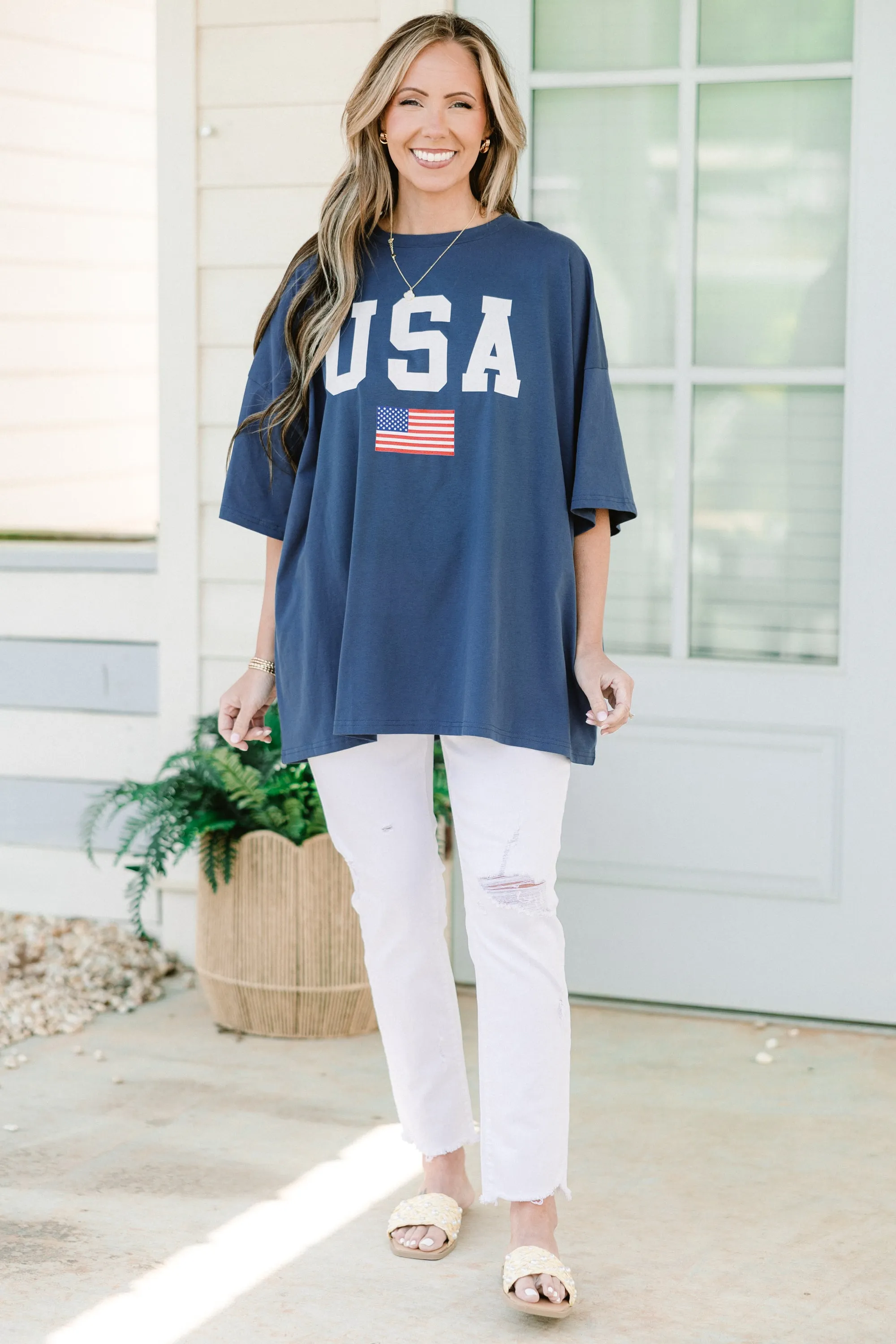 True American Spirit Boyfriend Tee, Navy