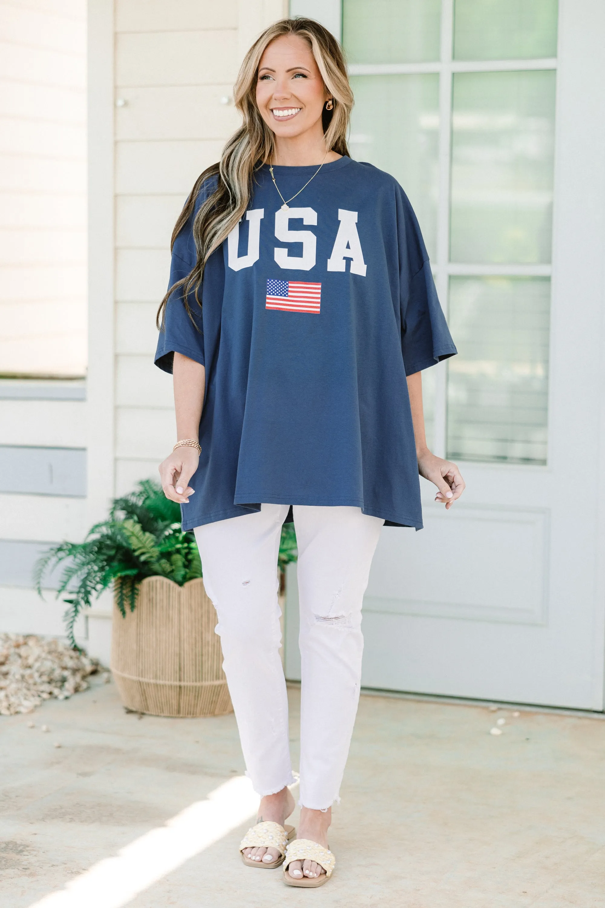 True American Spirit Boyfriend Tee, Navy