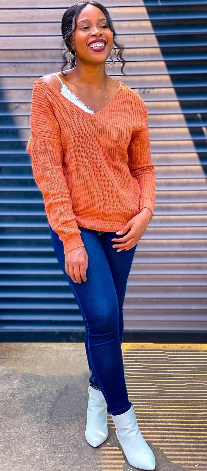 Twist Back/Front Sweater - Rust