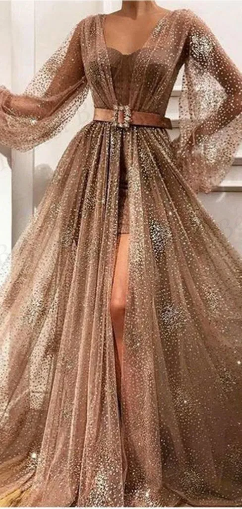 Two Piece Long Sleeves Prom Dresses ,Cheap Prom Dresses,PDY0619
