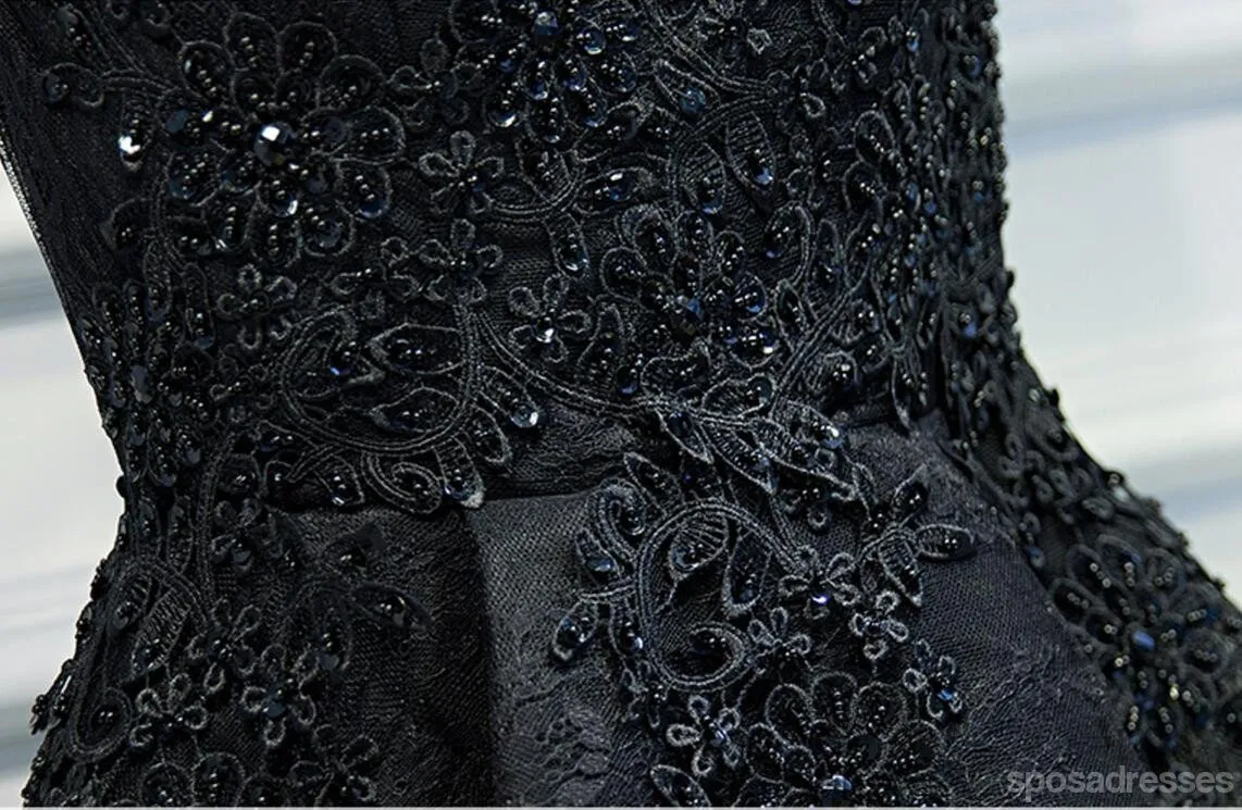 Two Straps Black Lace Heavily Beaded Homecoming Prom Dresses, Affordable Short Party Prom Dresses, Perfect Homecoming Dresses, CM264