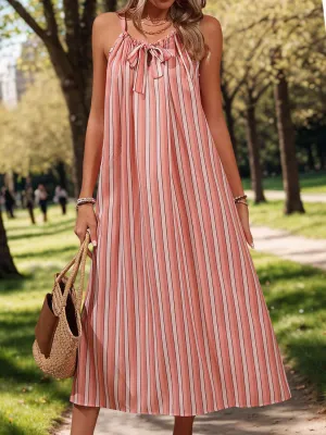 Tyler Striped Tie Neck Midi Cami Dress