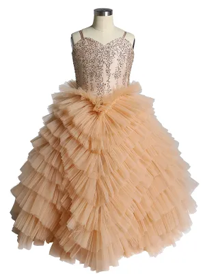 V Neck First Communion Dresses for Girls Layered Ruffles Flower Girl Dresses Princess Party Dress Photo shooting Dress