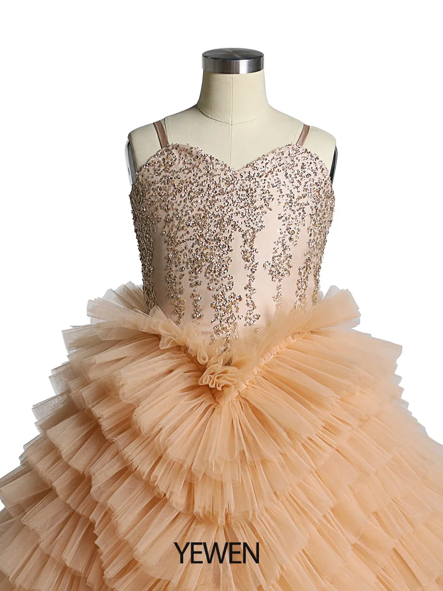 V Neck First Communion Dresses for Girls Layered Ruffles Flower Girl Dresses Princess Party Dress Photo shooting Dress