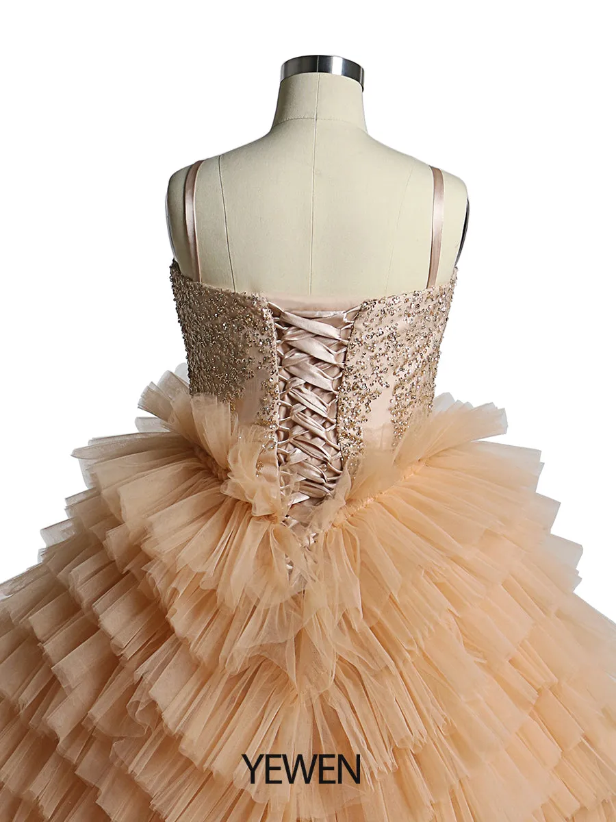 V Neck First Communion Dresses for Girls Layered Ruffles Flower Girl Dresses Princess Party Dress Photo shooting Dress