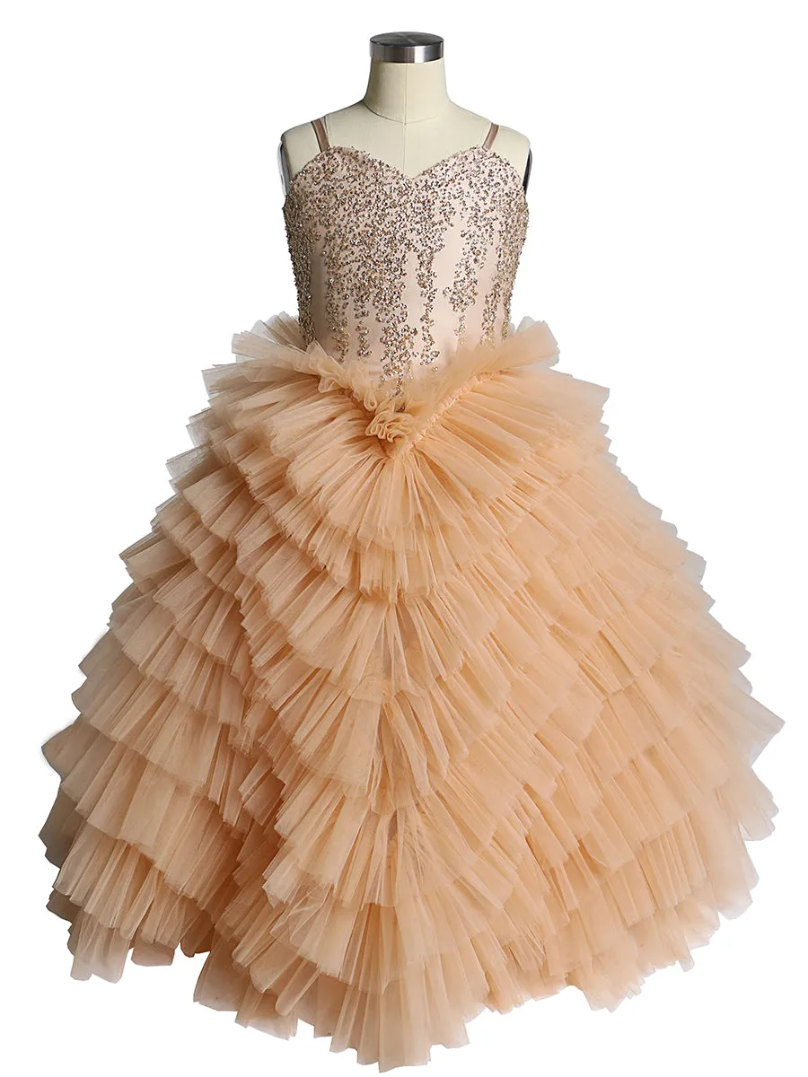 V Neck First Communion Dresses for Girls Layered Ruffles Flower Girl Dresses Princess Party Dress Photo shooting Dress