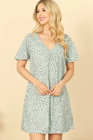 V-NECK SHORT SLEEVE ANIMAL PRINT MINI DRESS