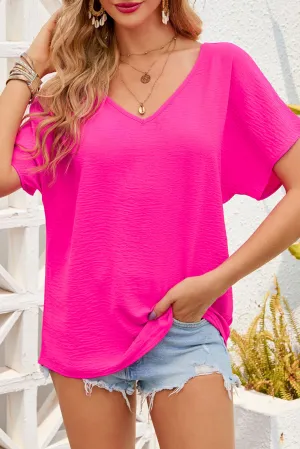V Neck Short Sleeve Blouse