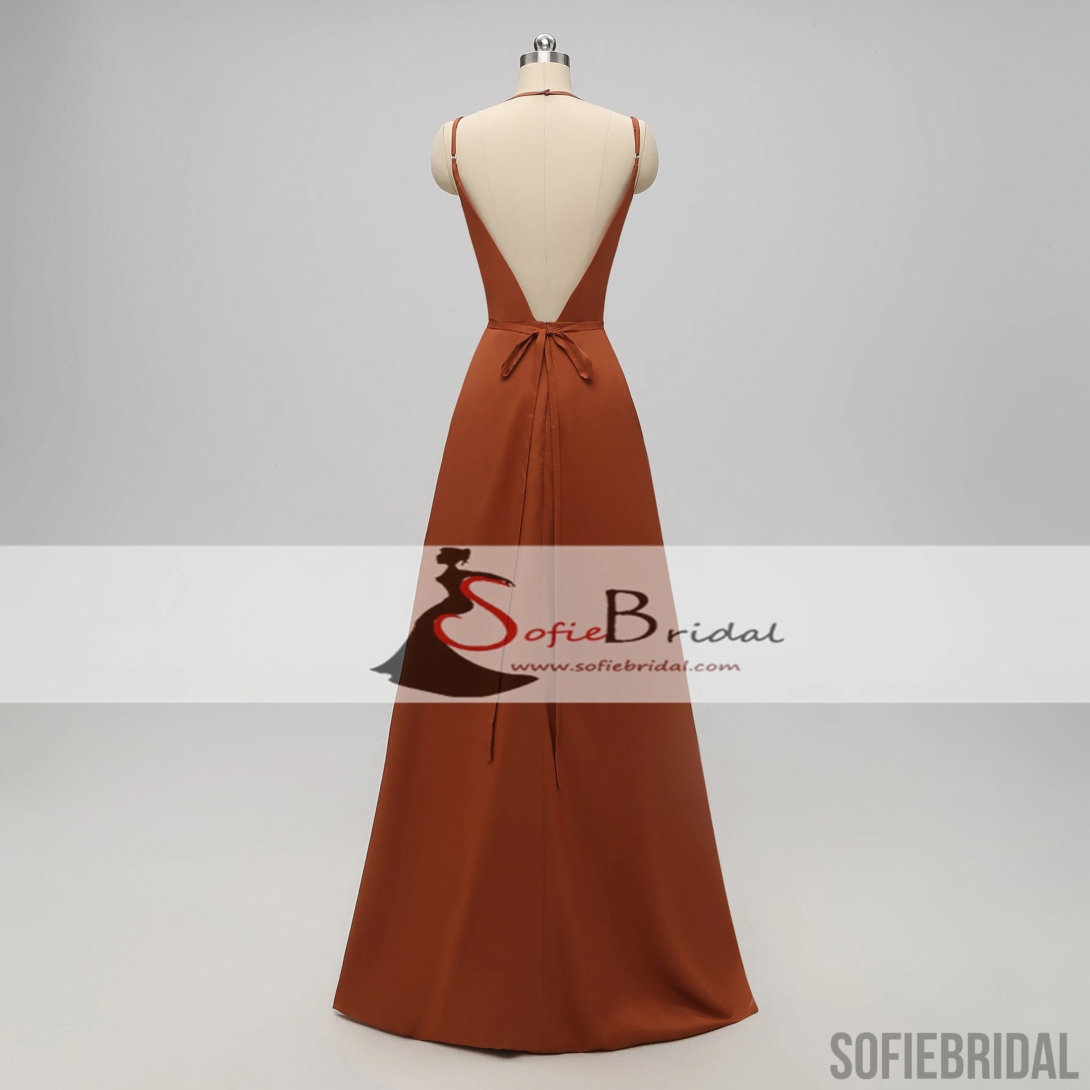 V-neck Side Slit Prom Dresses, Long Bridesmaid Dresses, Fall Wedding Bridesmaid Dresses, PD0699