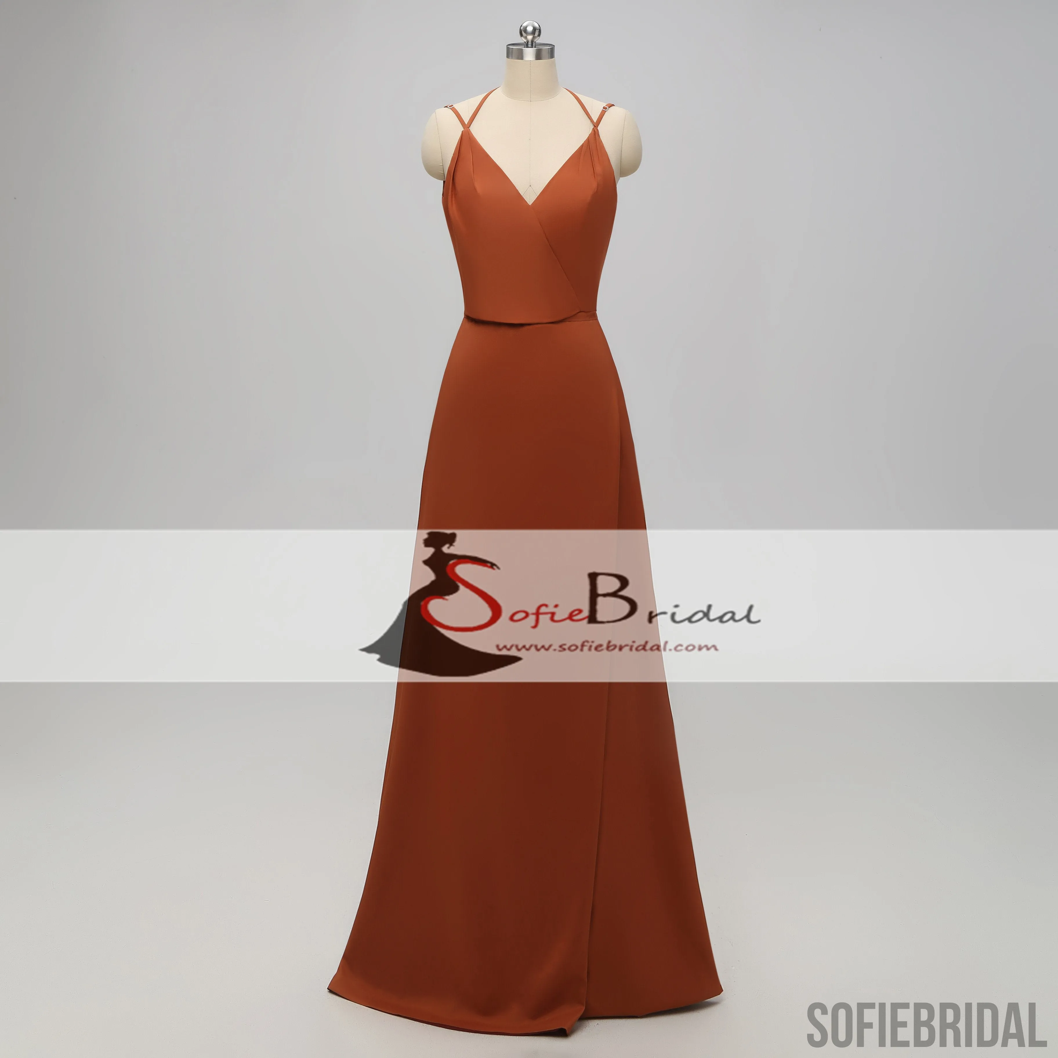 V-neck Side Slit Prom Dresses, Long Bridesmaid Dresses, Fall Wedding Bridesmaid Dresses, PD0699