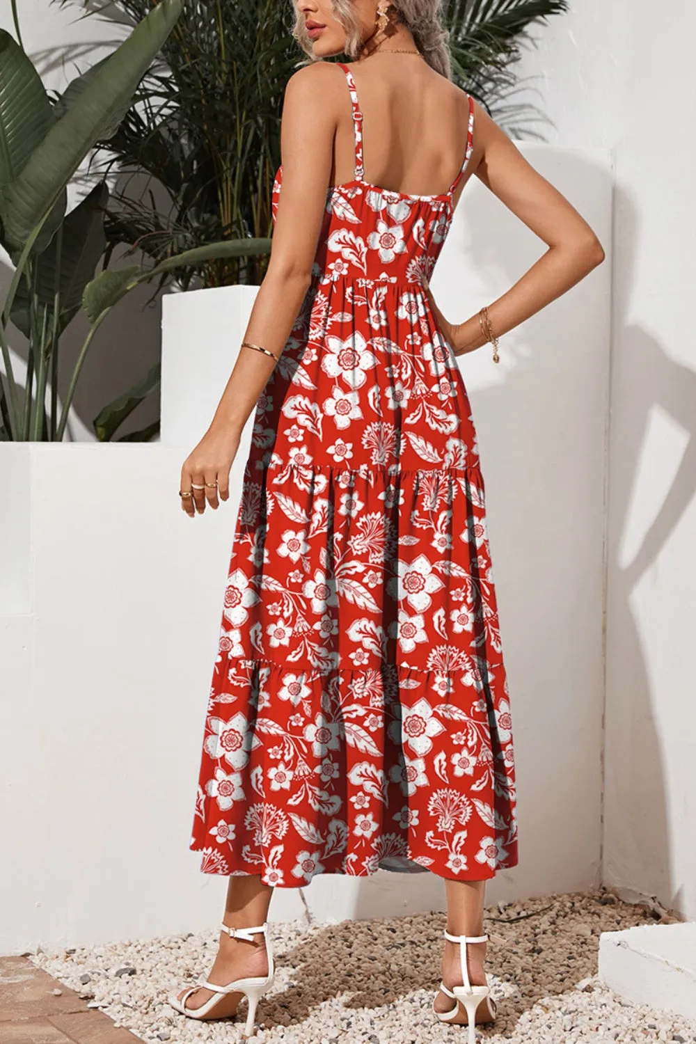 Vonda Tiered Printed Square Neck Cami Dress