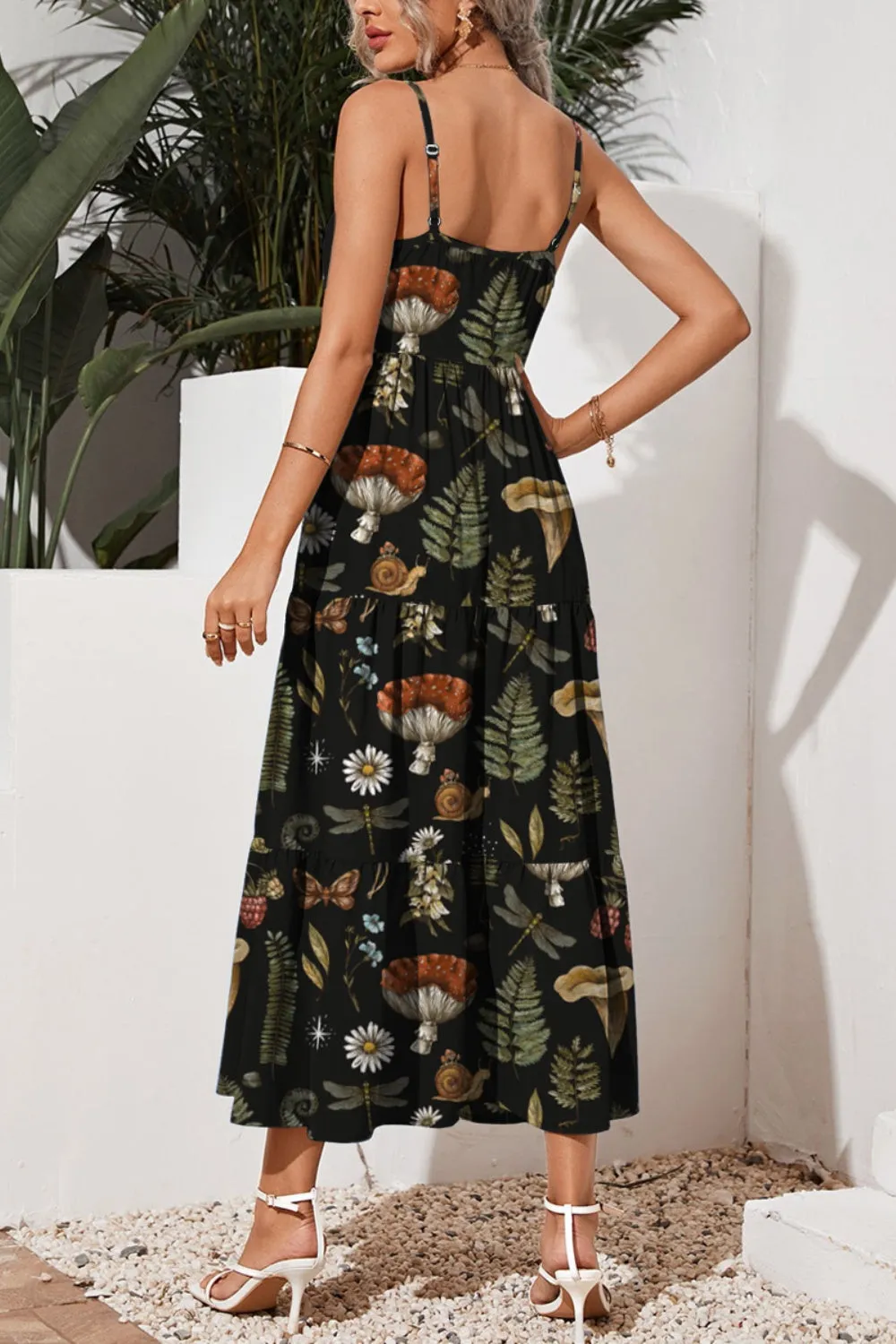 Vonda Tiered Printed Square Neck Cami Dress