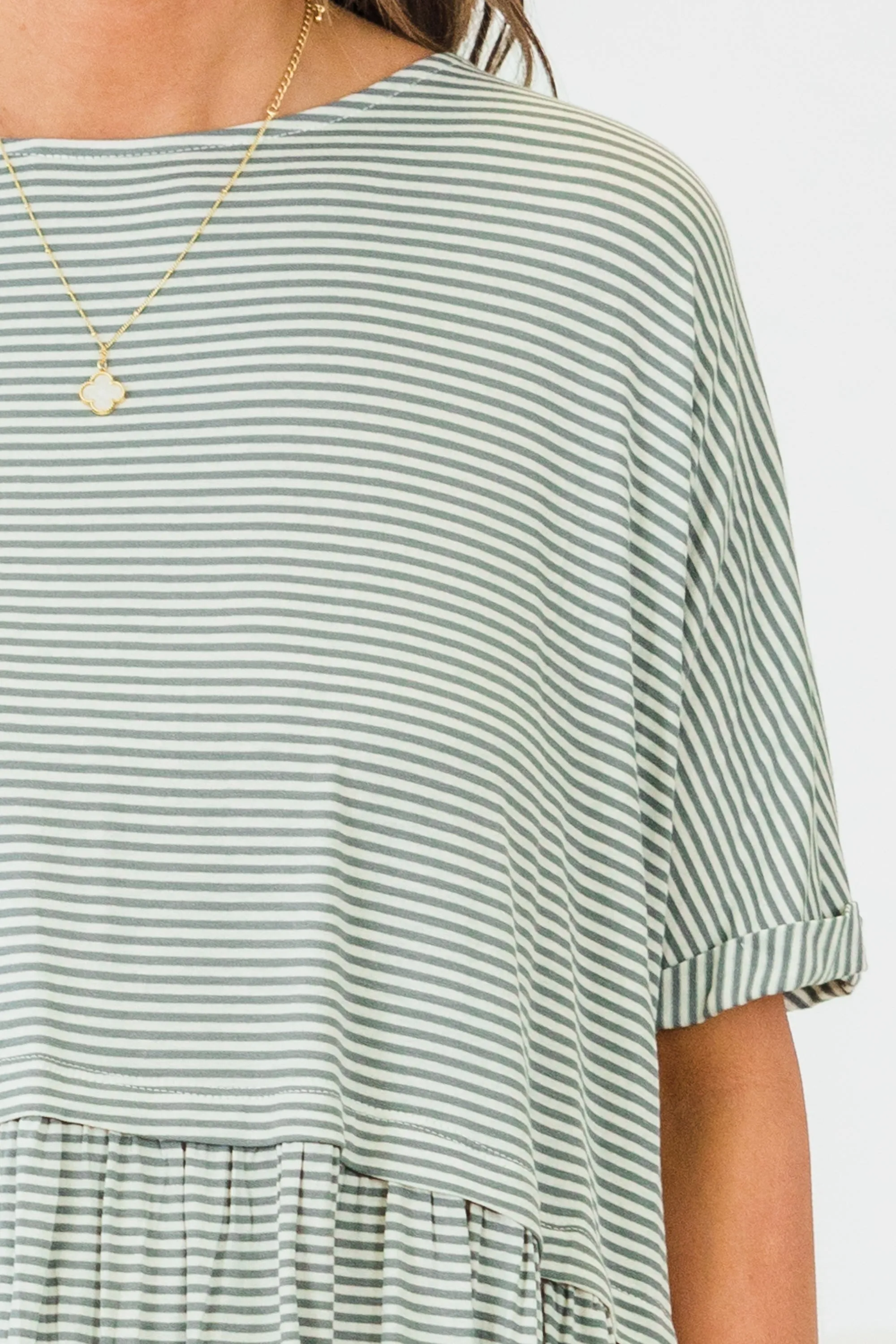 Wear And Tear Top, Sage-Ivory