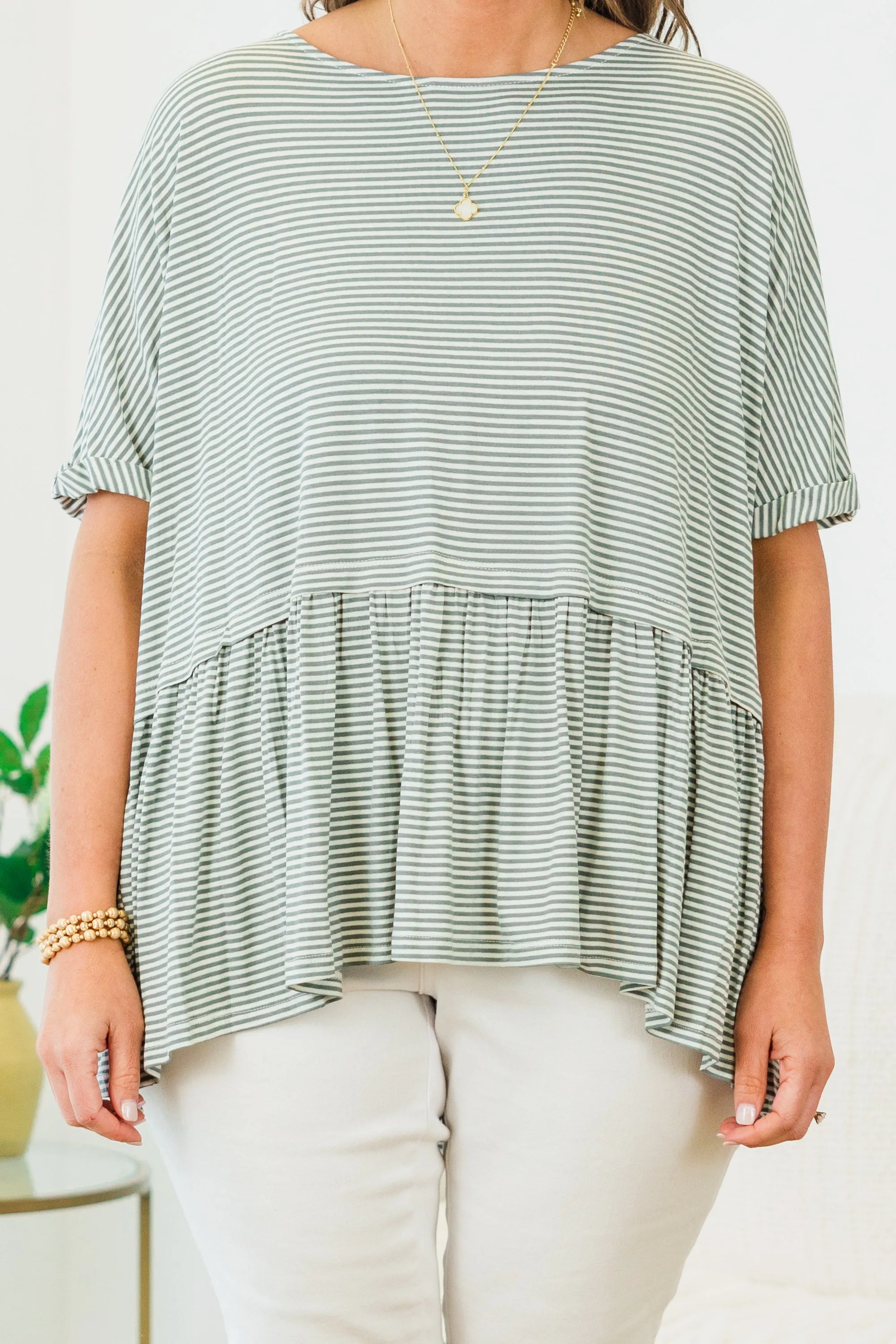 Wear And Tear Top, Sage-Ivory