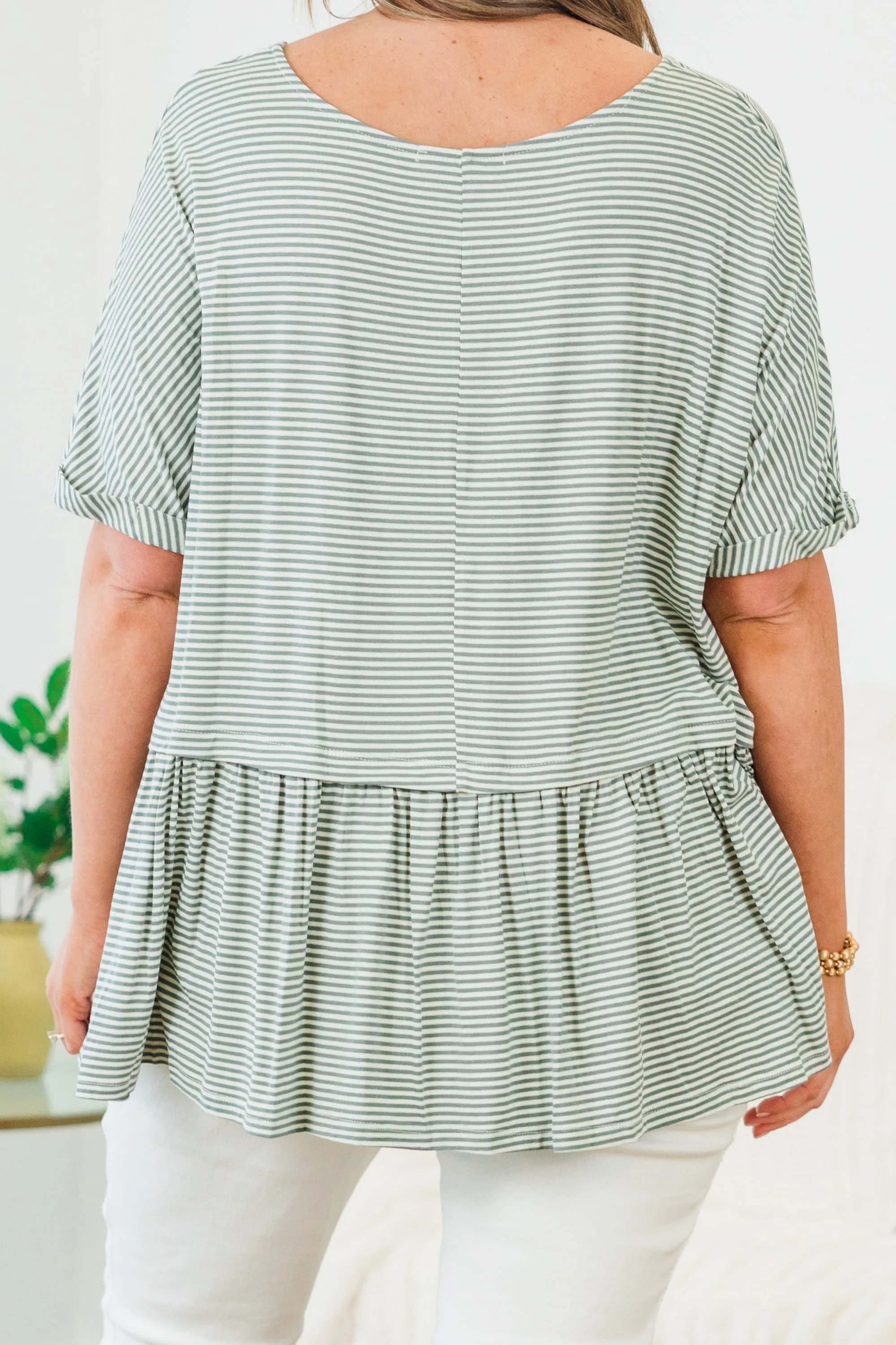 Wear And Tear Top, Sage-Ivory