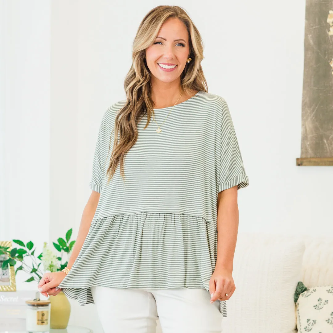 Wear And Tear Top, Sage-Ivory