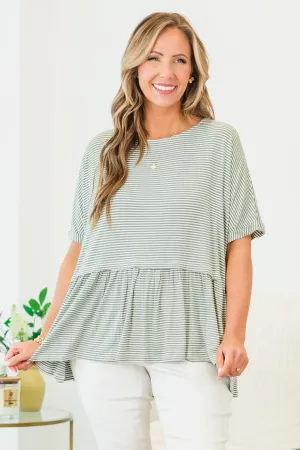 Wear And Tear Top, Sage-Ivory