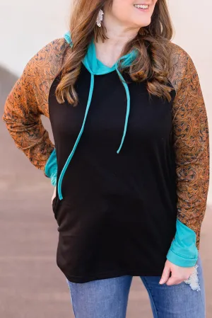 Western Print Color Block Plus Size Hoodie