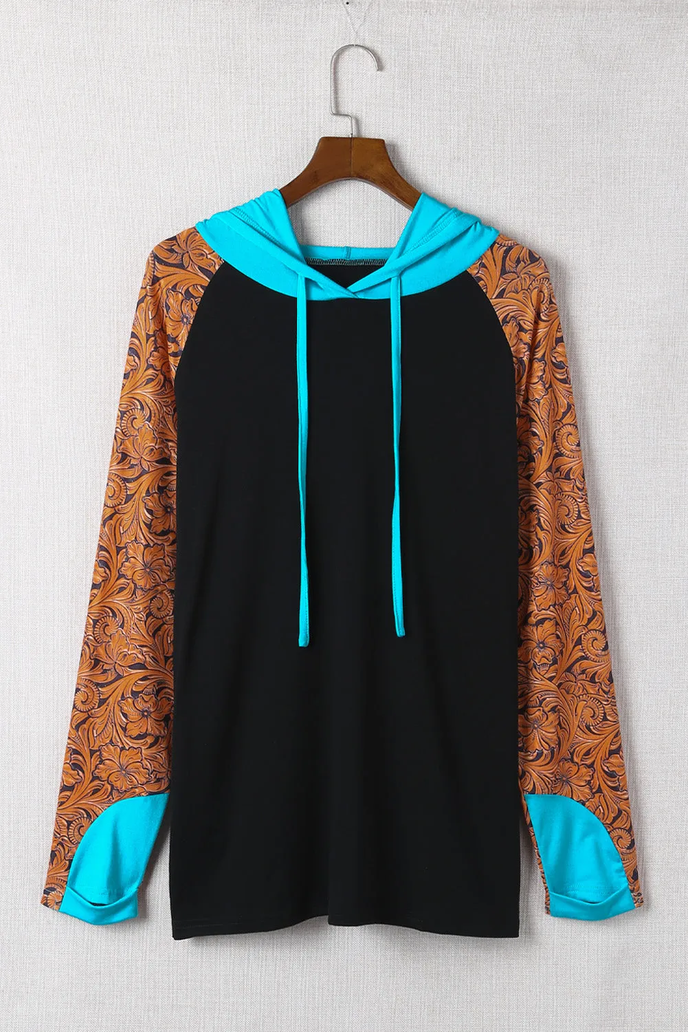 Western Print Color Block Plus Size Hoodie