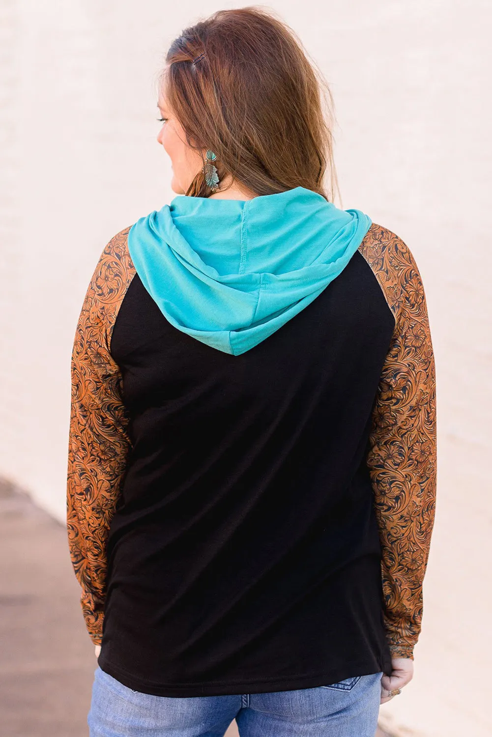 Western Print Color Block Plus Size Hoodie