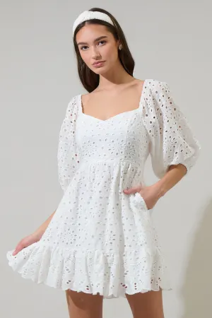 White Eyelet Sweetheart Mini Dress