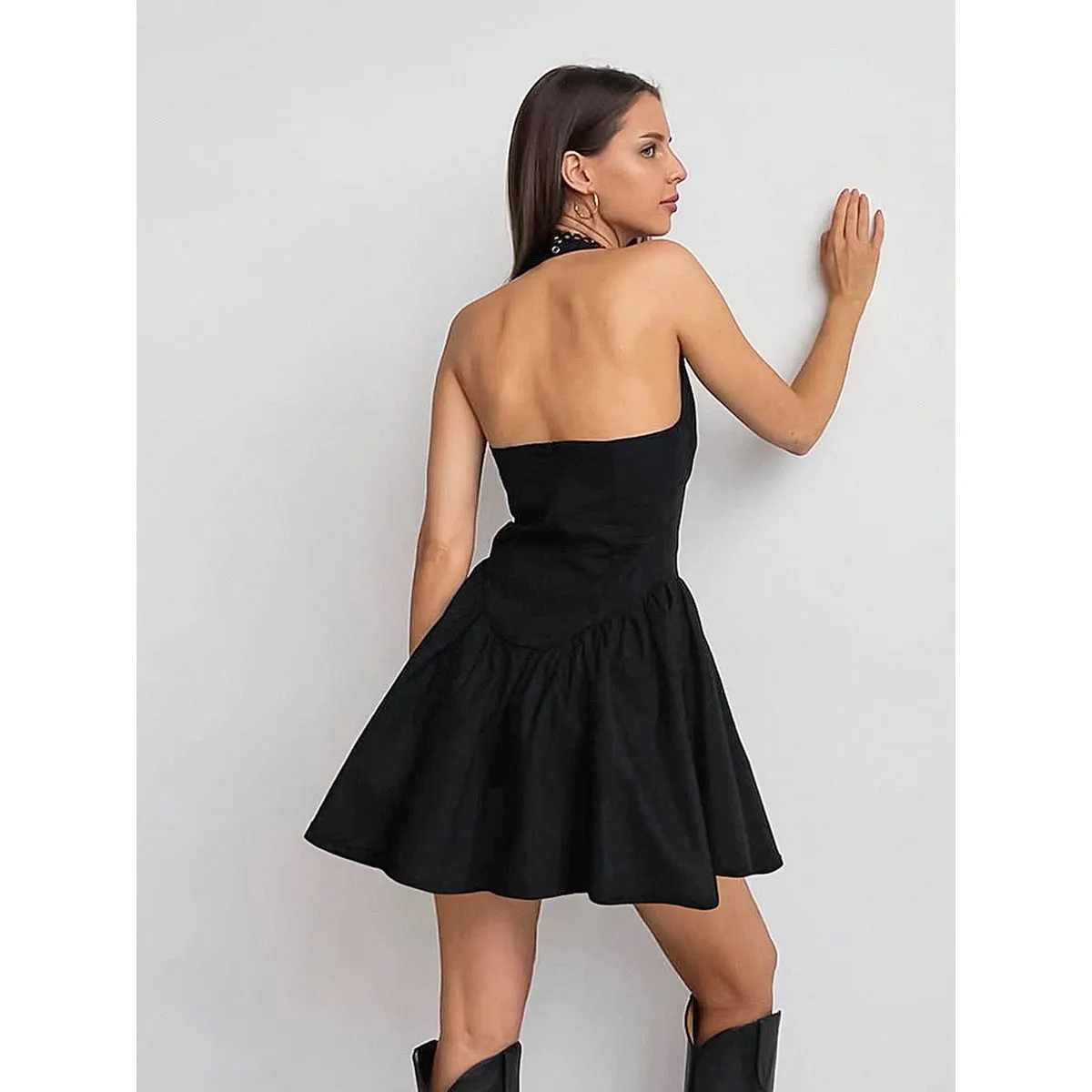 white lace pure cotton halter dress