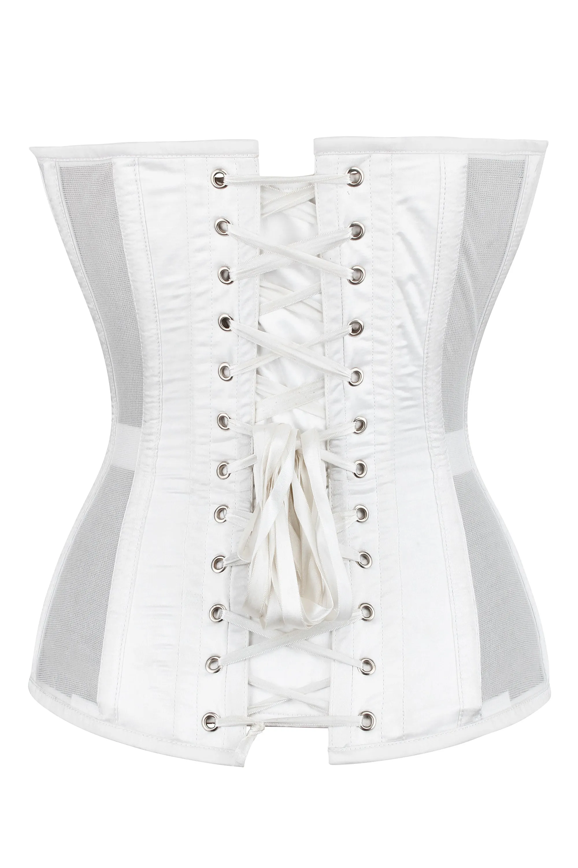WHITE MESH AND LACE APPLIQUÉ CORSET