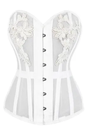 WHITE MESH AND LACE APPLIQUÉ CORSET