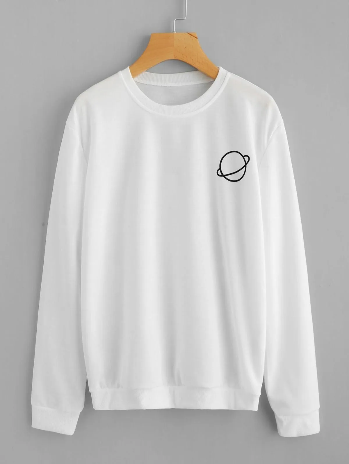 White Planet Fleece Full Sleeves Pull Over Sweatshirt For Women