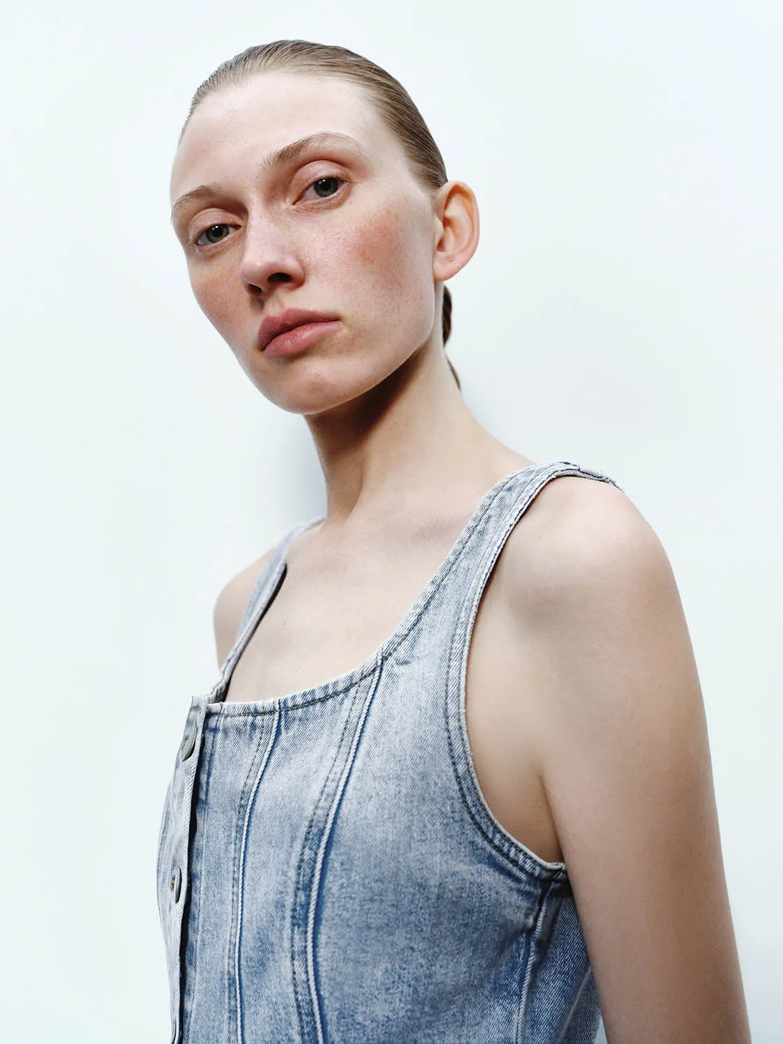 Wide Strap Button Up Denim Dresses